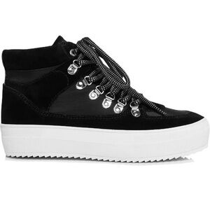 AQUA Bash Women’s Black White Leather Suede High-Top Platform Sneakers, 8M $119